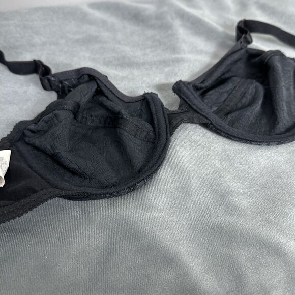 Vintage Vanity Fair Bra Size 34B 75-152 Black Semi Sheer Jacquard Lace Unlined - Picture 8 of 9